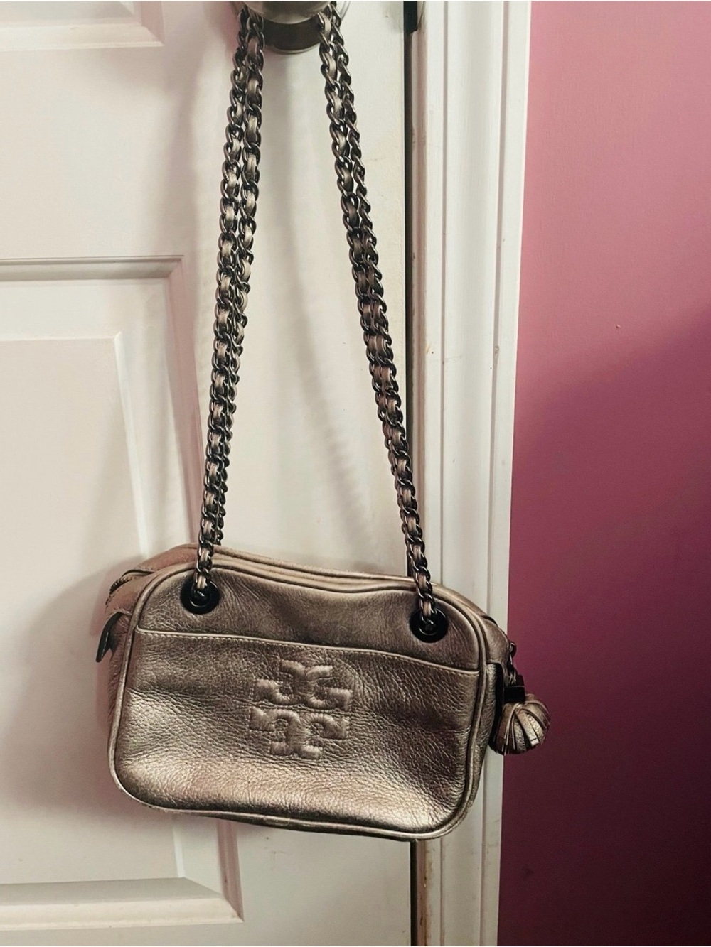 Tory Burch Thea Metallic Leather Chain Crossbody Bag